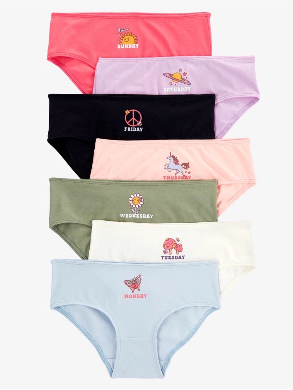 Girls' 7-Pack Everyday Cotton Briefs - Multicolor Days of the Week size 4/5